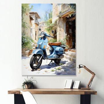 Blue Urban Scooter Vibes - Scooter Canvas Wall Art